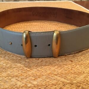 Vintage DONNA KARAN New York Gray Leather Belt with Goldtone Buckle; Small